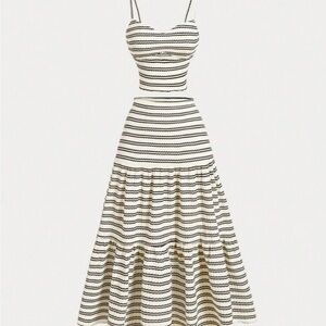 Chic Black and White Striped Midi skirt set NWT